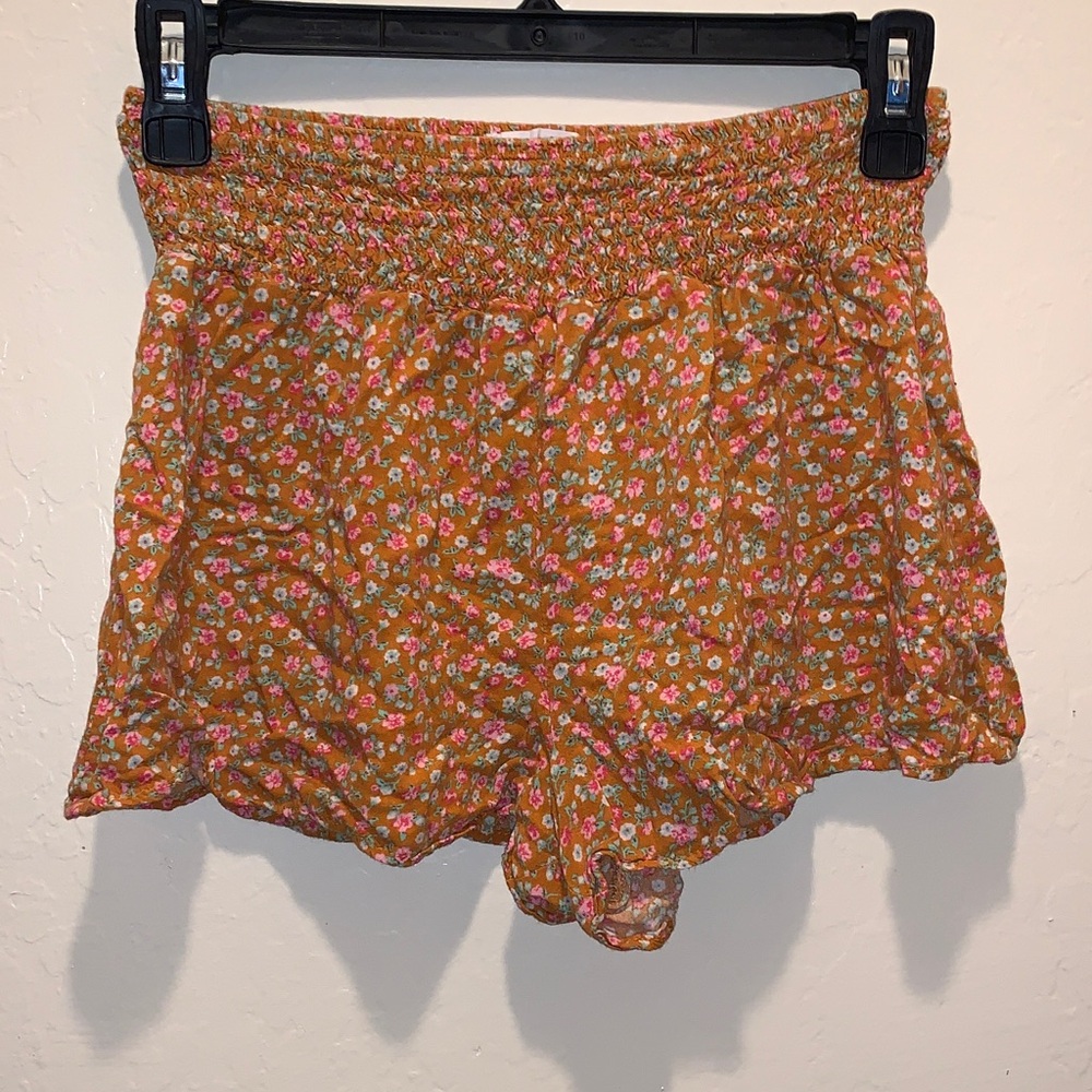 Timing Women's High Waist Floral Shorts - Orange and Pink
